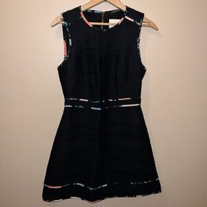 Kate Spade Dress A-line Sleeveless Blossom Trim Tweed Size 4 Black Fairygoth